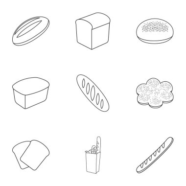 Ekmek simgeleri anahat stilinde ayarlayın. Ekmek vektör simge stok çizim büyük toplama