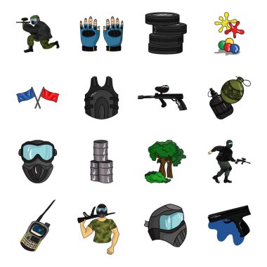 Paintball karikatür tarzı simgeleri ayarlayın. Paintball vektör simge stok çizim büyük toplama