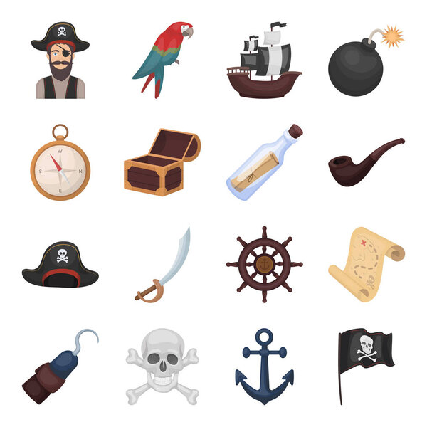 Пираты устанавливают иконки в стиле мультфильмов. Большая коллекция иллюстраций векторных символов пиратов
