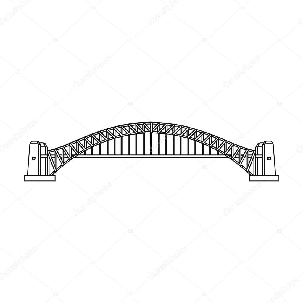Sydney Harbour Bridge icon in outline style isolated on white background. Australia symbol stock vector illustration.