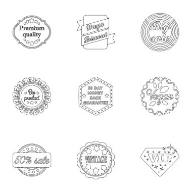 Etiket simgeleri anahat stilinde ayarlayın. Etiket vektör simge stok çizim büyük toplama