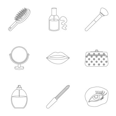 Anahat stili ayarlama simgeleri oluşturur. Büyük vektör simge stok illüstrasyon makyaj koleksiyonu