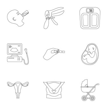 Gebelik simgeleri anahat stilinde ayarlayın. Gebelik vektör simge stok çizim büyük toplama