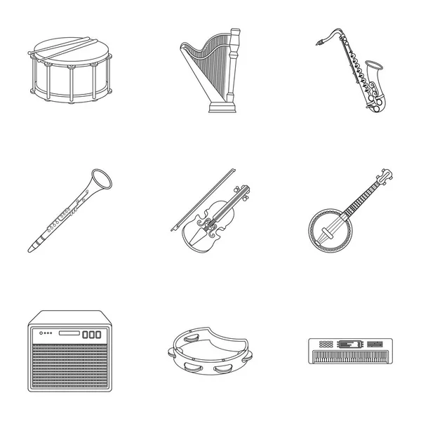 Musikinstrument som ikoner i dispositionsformat. Stor samling av musikinstrument vektor symbol stock illustration — Stock vektor