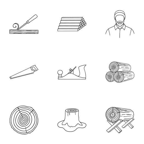 Sawmil and timber set icons in outline style. Big collection of sawmill and timber vector symbol stock illustration — Stock Vector