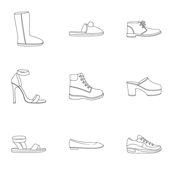 Los zapatos establecen iconos en estilo de contorno. Gran colección de zapatos vector símbolo stock ilustración — Archivo Imágenes Vectoriales