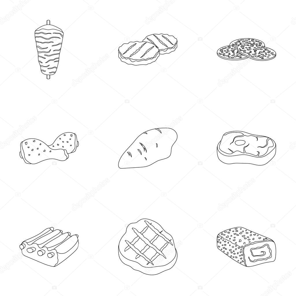 Meats set icons in outline style. Big collection of meats vector symbol stock
