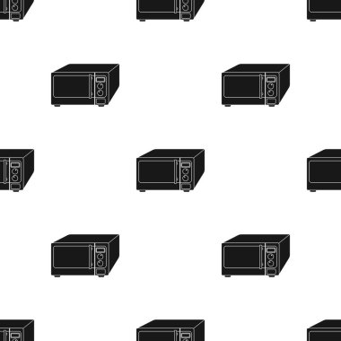 Mikrodalga simge siyah stil beyaz arka plan üzerinde izole içinde. Mutfak desen hisse senedi vektör çizim.
