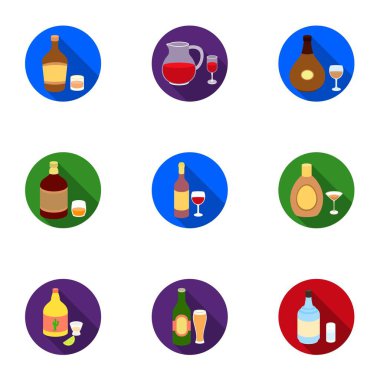 Alkol simgeler düz stil ayarlayın. Alkol vektör simge stok çizim büyük toplama