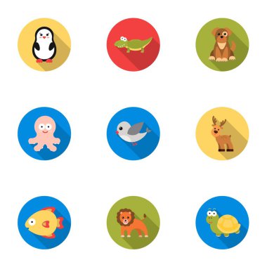 Hayvanlar simgeler düz stil ayarlayın. Büyük hayvanlar topluluğu sembol stok illüstrasyon vektör