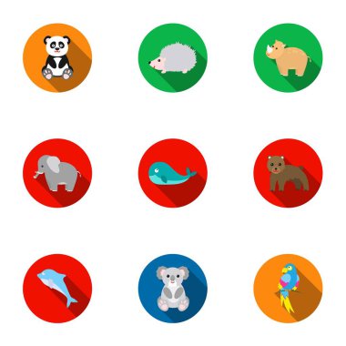 Hayvanlar simgeler düz stil ayarlayın. Büyük hayvanlar topluluğu sembol stok illüstrasyon vektör