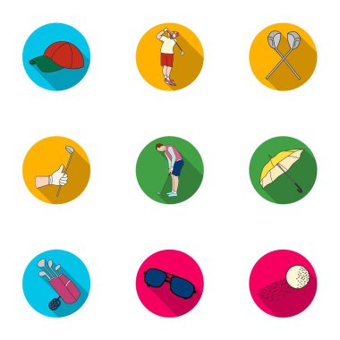 Golf Kulübü simgeler düz stil ayarlayın. Golf kulübü vektör simge stok çizim büyük toplama