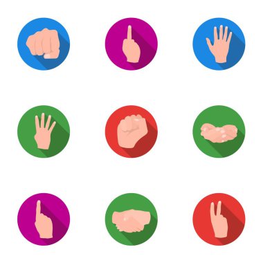 El hareketleri simgeler düz stil ayarlayın. El hareketleri büyük toplama sembol stok illüstrasyon vektör
