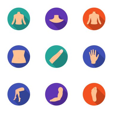Vücut parçası düz stil Icons set. Vücut vektör simge stok illüstrasyon parçası büyük toplama
