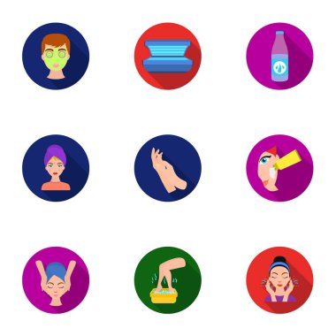 Cilt bakım simgeleri düz stil ayarlayın. Cilt Bakımı vektör simge stok çizim büyük toplama