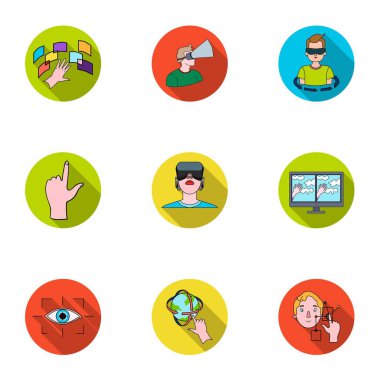 Sanal gerçeklik içinde düz stil Icons set. Sanal gerçeklik vektör simge stok çizim büyük toplama