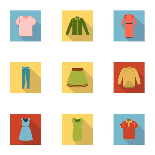 Kleider setzen Symbole im flachen Stil. große Sammlung von Kleidung Vektor Symbol Stock Illustration — Stockvektor
