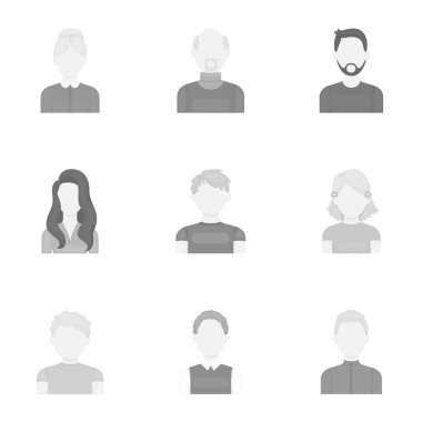 Avatar simgeleri tek renkli bir tarzda ayarlayın. Avatar vektör simge stok çizim büyük toplama