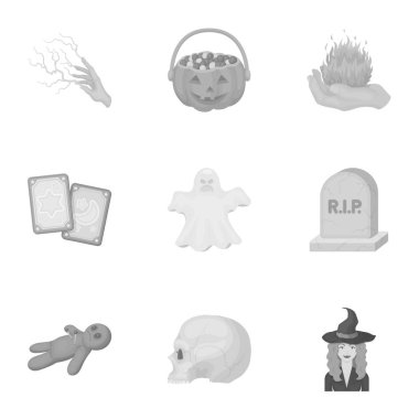 Siyah ve beyaz büyü, tek renkli bir tarzda Icons set. Siyah ve beyaz sihirli vektör simge stok çizim büyük toplama