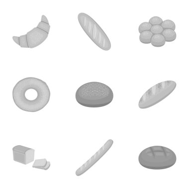 Ekmek, tek renkli bir tarzda Icons set. Ekmek vektör simge stok çizim büyük toplama