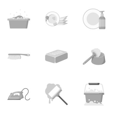 Tek renkli Stil kümesi simgeleri temizleme. Vektör simge stok illüstrasyon temizlik büyük koleksiyonu