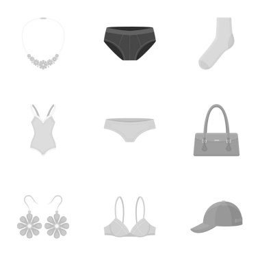 Giysi, tek renkli bir tarzda Icons set. Giysi büyük koleksiyonu sembol stok illüstrasyon vektör