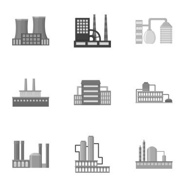 Fabrika, tek renkli bir tarzda Icons set. Fabrika vektör simge stok çizim büyük toplama