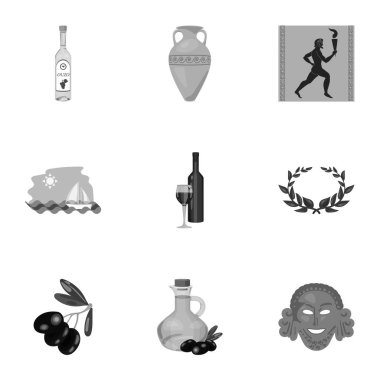 Yunanistan, tek renkli bir tarzda Icons set. Yunanistan vektör simge stok çizim büyük toplama