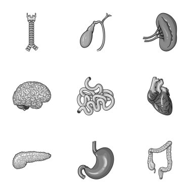 İnsan organlarını tek renkli bir tarzda Icons set. İnsan organlarını büyük toplama sembol stok illüstrasyon vektör