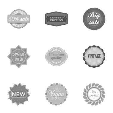 Etiket, tek renkli bir tarzda Icons set. Etiket vektör simge stok çizim büyük toplama