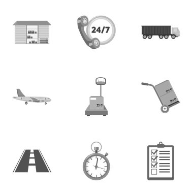 Tek renkli stil lojistik set simgeler. Lojistik vektör simge stok çizim büyük toplama