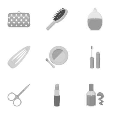 Tek renkli Stil kümesi simgeleri oluşturur. Büyük vektör simge stok illüstrasyon makyaj koleksiyonu