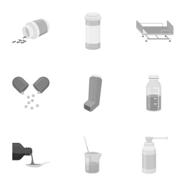 İlaç ve hastane simgeleri tek renkli bir tarzda ayarlayın. İlaç ve hastane vektör simge stok illüstrasyon büyük toplama