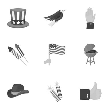 Vatansever gün tek renkli bir tarzda Icons set. Vatansever gün vektör simge stok çizim büyük toplama