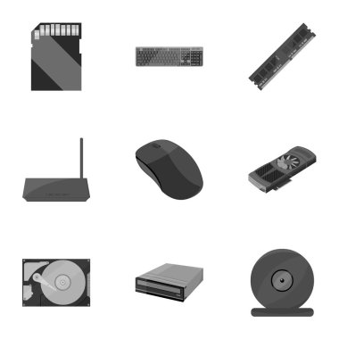 Kişisel bilgisayar simgeleri tek renkli bir tarzda ayarlayın. Kişisel bilgisayar vektör simge stok çizim büyük toplama