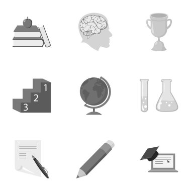 Okul tek renkli bir tarzda Icons set. Okul vektör simge stok çizim büyük toplama