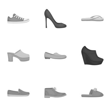 Ayakkabı tek renkli bir tarzda Icons set. Büyük koleksiyonu ayakkabı sembol stok illüstrasyon vektör