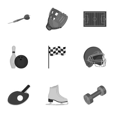 Spor ve fitness simgeleri tek renkli bir tarzda ayarlayın. Spor ve fitness vektör simge stok illüstrasyon büyük toplama