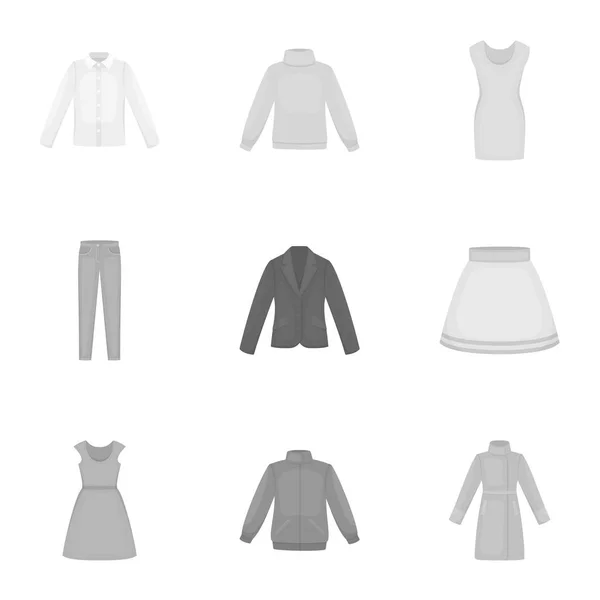 Ruha készlet ikonok-ban fekete-fehér stílusban. Nagy gyűjteménye ruhák vektor szimbólum stock illusztráció — Stock Vector