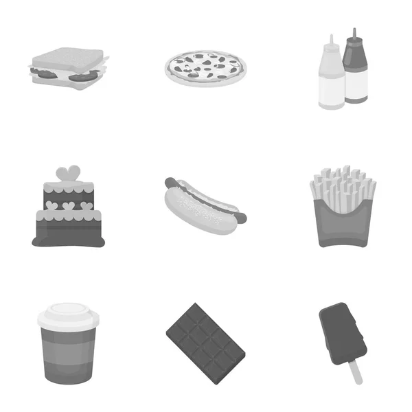 Fast food set icons in monochrome style. Big collection of fast food vector symbol stock illustration — Stock Vector