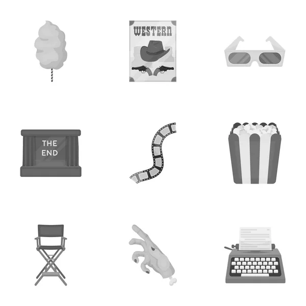 Film och bio som ikoner i svartvit stil. Stor samling av filmer och film vektor symbol stock illustration — Stock vektor