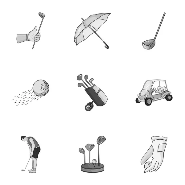 Гольф клуб встановлює значки в монохромному стилі. Велика колекція гольф клубу Векторні символи стокові ілюстрації — стоковий вектор