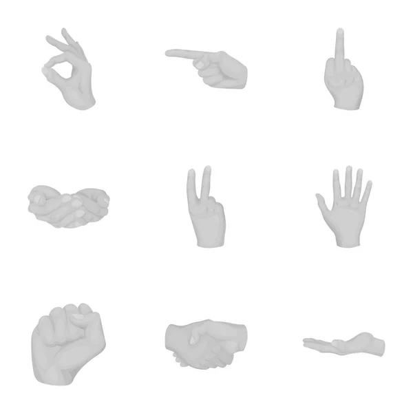 Los gestos de la mano establecen iconos en estilo monocromo. Gran colección de gestos de mano vector símbolo stock ilustración — Vector de stock