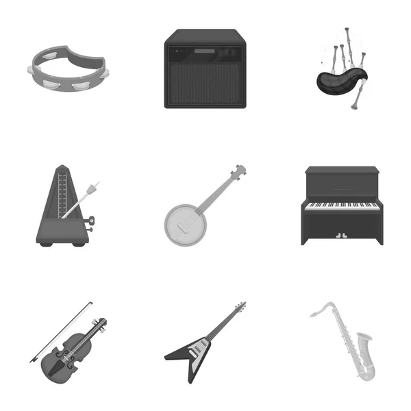 Hudební nástroje sada ikon v monochromatickém stylu. Velkou sbírku hudebních nástrojů vektorové ilustrace burzovní symbol — Stockový vektor