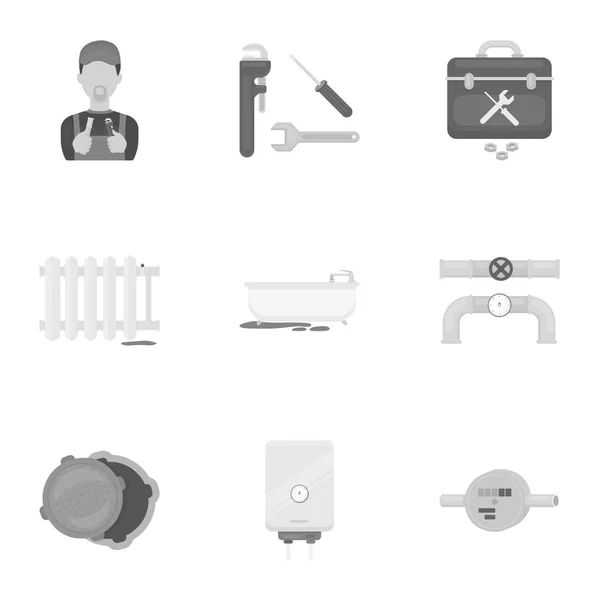 Conjunto de plomería iconos en estilo monocromo. Gran colección de plomería vector símbolo stock ilustración — Archivo Imágenes Vectoriales