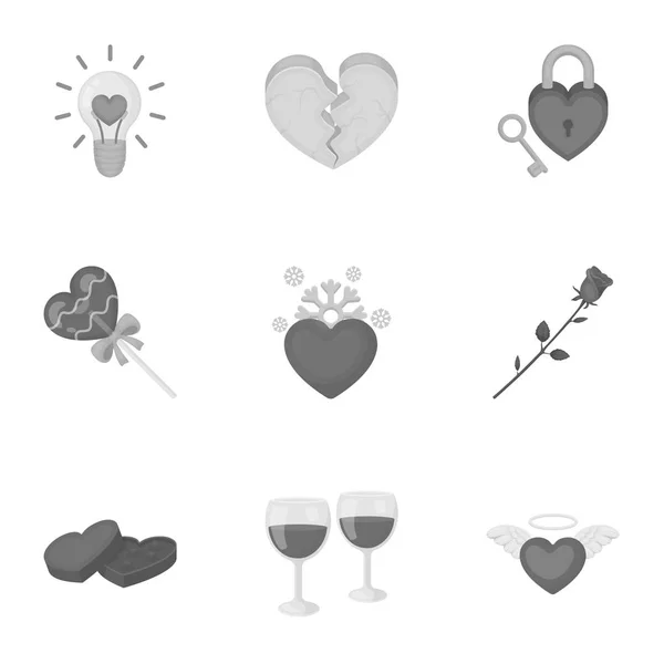 Romantic set icons in monochrome style. Big collection of romantic vector symbol stock illustration — Stock Vector