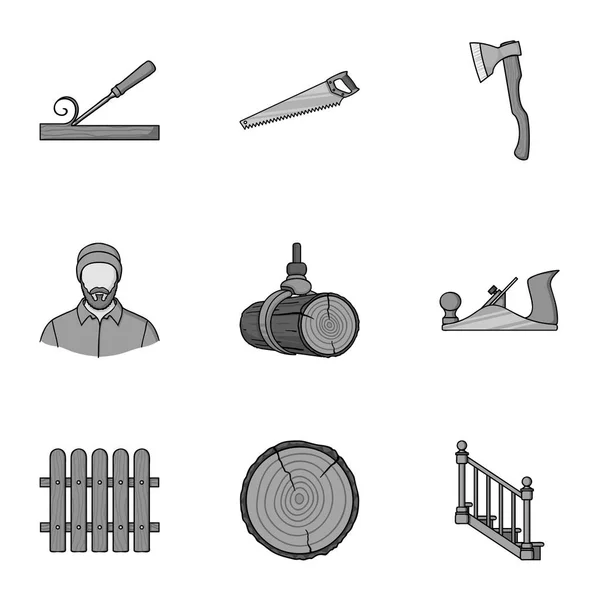 Sawmil and timber set icons in monochrome style. Big collection of sawmill and timber vector symbol stock illustration — Stock Vector