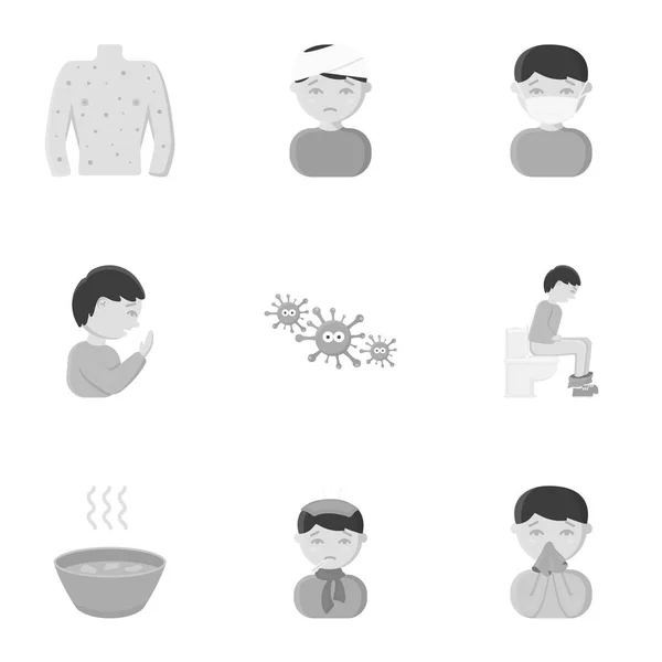 Conjunto de iconos enfermos en estilo monocromo. Gran colección de enfermo vector símbolo stock ilustración — Vector de stock
