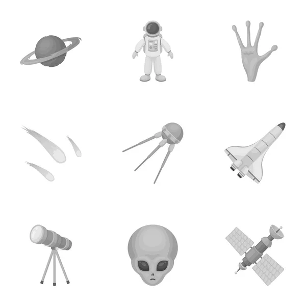 El espacio establece iconos en estilo monocromo. Gran colección de espacio vector símbolo stock ilustración — Vector de stock