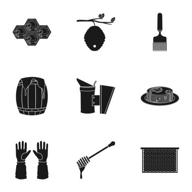 Arı kovanı simgeler siyah tarzında ayarlayın. Arı kovanı vektör simge stok çizim büyük toplama